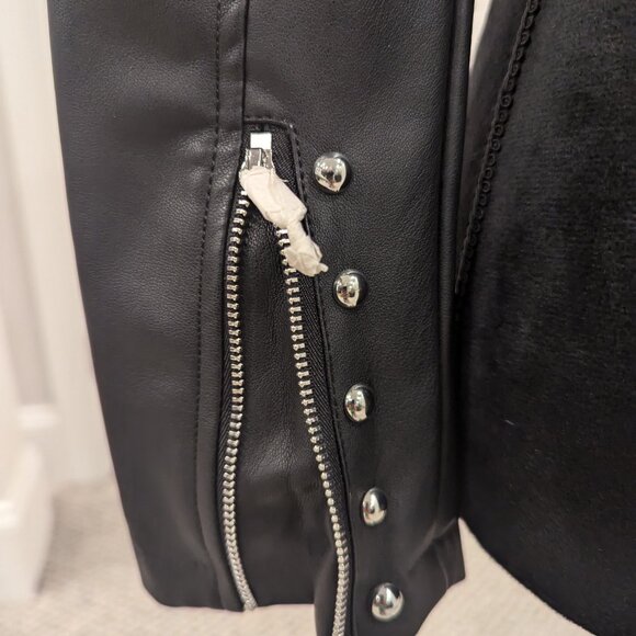 Studded Tulip Print Vegan Black Leather BEBE Jacket XXS - Picture 3 of 12
